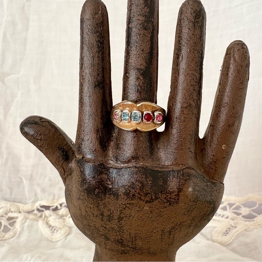 Vintage gold 18kt HGE multicolor rhinestone gem ring size 9